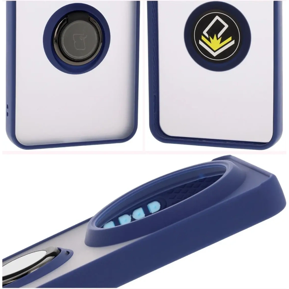 Etui z uchwytem na palec Bizon Case Hybrid Ring do Xiaomi 15 Ultra przydymione z granatową ramką