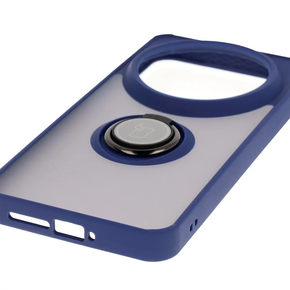 Etui z uchwytem na palec Bizon Case Hybrid Ring do Xiaomi 15 Ultra przydymione z granatową ramką