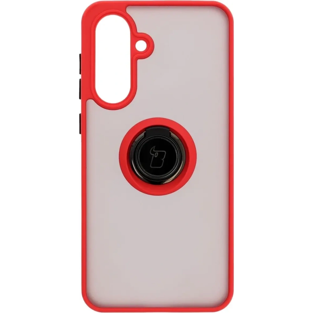 Etui z uchwytem na palec Bizon Case Hybrid Ring do Samsung Galaxy A36 5G przydymione z czerwoną ramką