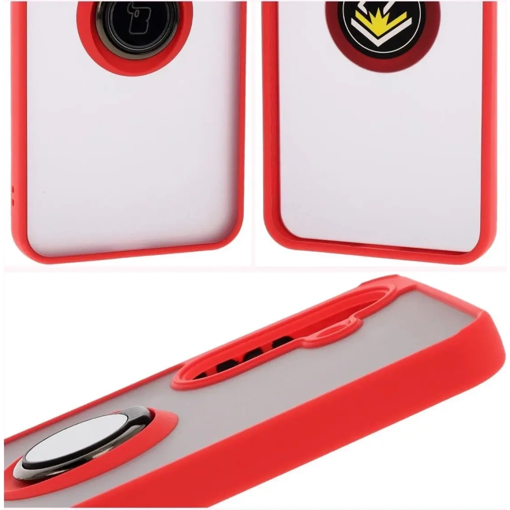 Etui z uchwytem na palec Bizon Case Hybrid Ring do Samsung Galaxy A36 5G przydymione z czerwoną ramką