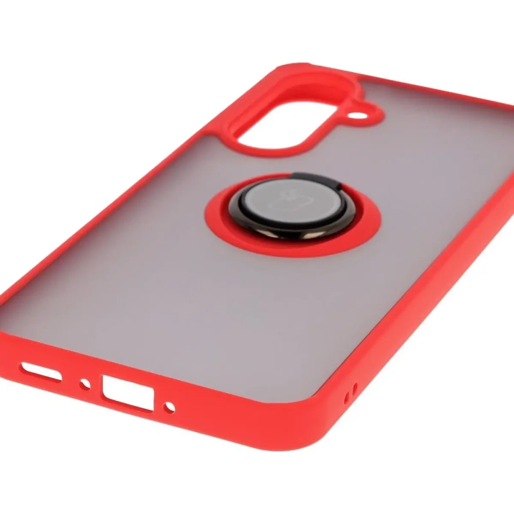 Etui z uchwytem na palec Bizon Case Hybrid Ring do Samsung Galaxy A36 5G przydymione z czerwoną ramką