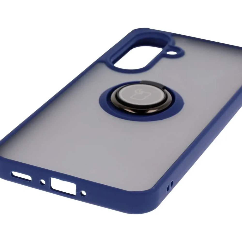 Etui z uchwytem na palec Bizon Case Hybrid Ring do Samsung Galaxy A36 5G przydymione z granatową ramką
