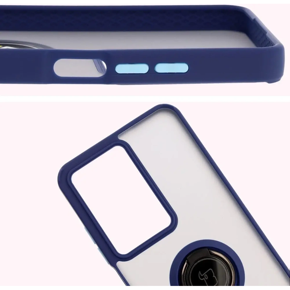 Etui z uchwytem na palec Bizon Case Hybrid Ring do Realme C75 4G / 14x 5G przydymione z granatową ramką