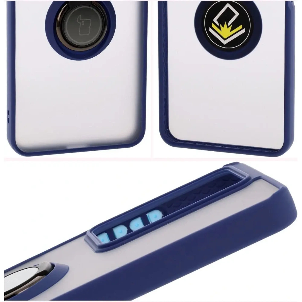 Etui z uchwytem na palec Bizon Case Hybrid Ring do Realme C75 4G / 14x 5G przydymione z granatową ramką