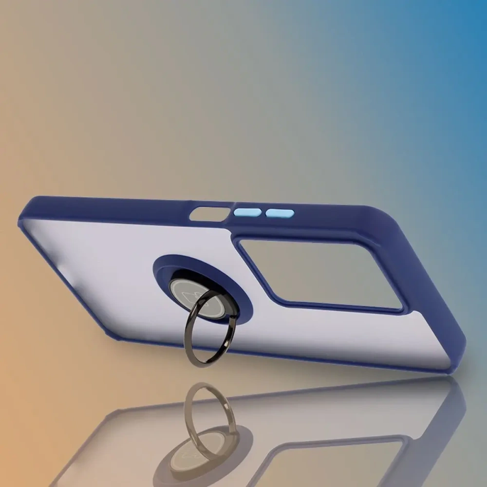 Etui z uchwytem na palec Bizon Case Hybrid Ring do Realme C75 4G / 14x 5G przydymione z granatową ramką