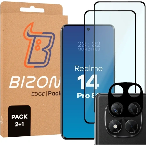 Buy Bizon Edge 2 Pack 2x tempered glass + 1x lens protection Realme 14 Pro 5G - BIZ9175 - {ean13} - Home Screen Store Europe