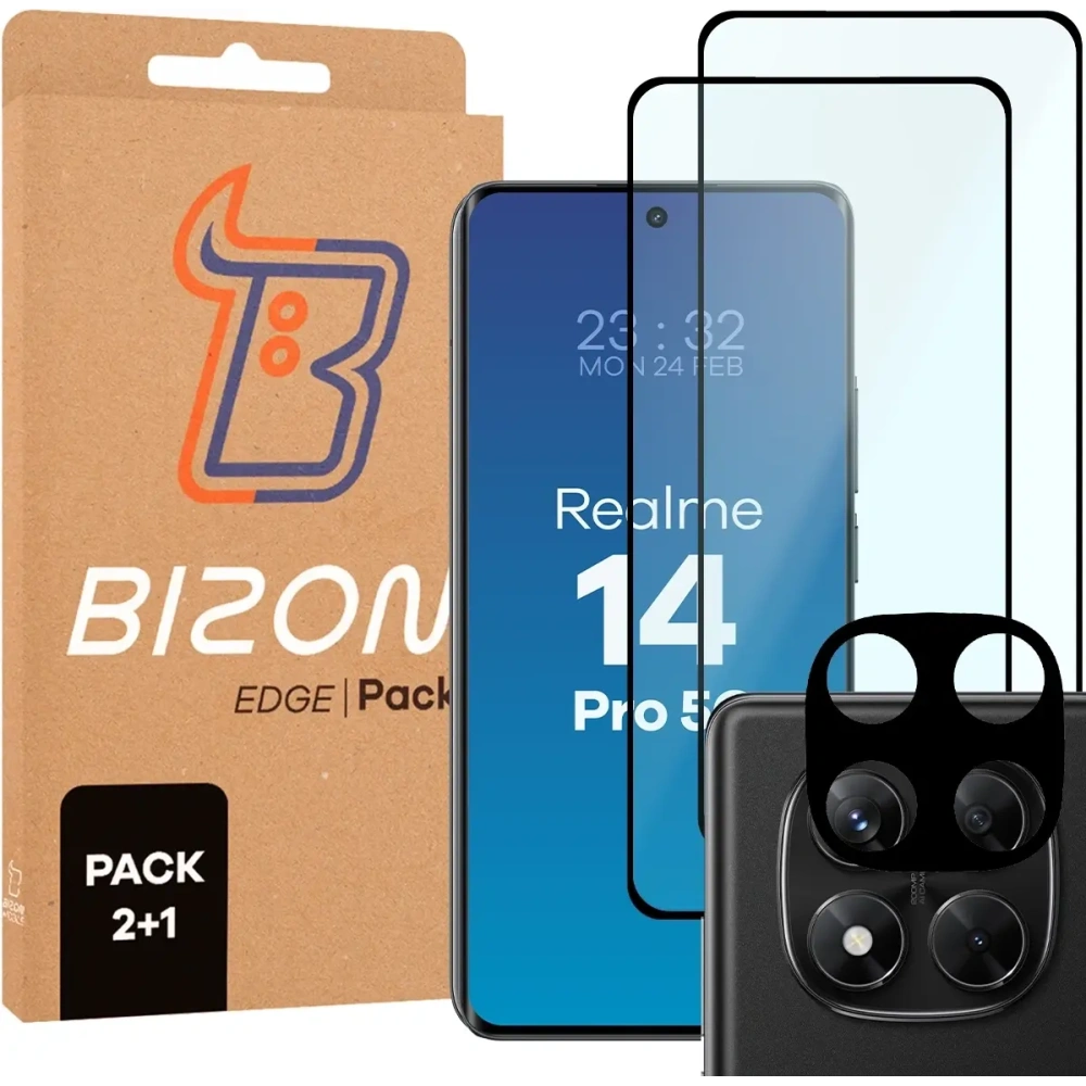 2x szkło na ekran + 1x na aparat Bizon Edge 3D Pack do Realme 14 Pro 5G