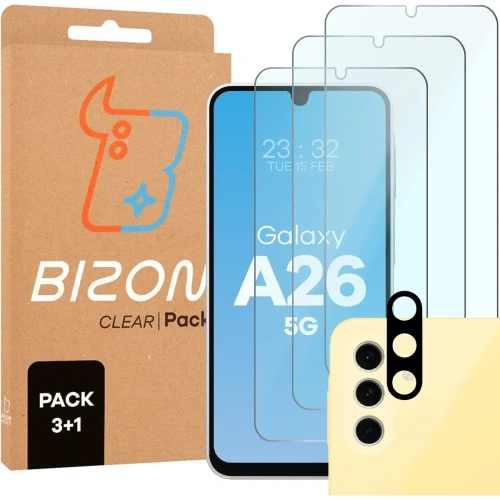 Kup Bizon Clear 2 Pack 3x gehärtetes Glas + 1x Objektivschutz für Samsung Galaxy A26 5G - BIZ9190 - {ean13} - Sklep Home Screen