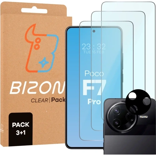 Kup 3x szkło na ekran + 1x na aparat BIZON Clear 2 Pack do Xiaomi Poco F7 Pro - BIZ9191 - {ean13} - Sklep Home Screen