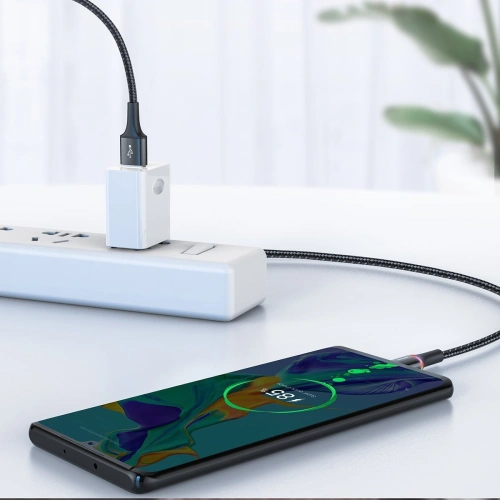 Kup Baseus USB-C-Kabel mit LED-Beleuchtung Halo zu Huawei SuperCharge, 5A, 1m, 40W (schwarz) - BSU1514BLK - {ean13} - Sklep Home Screen