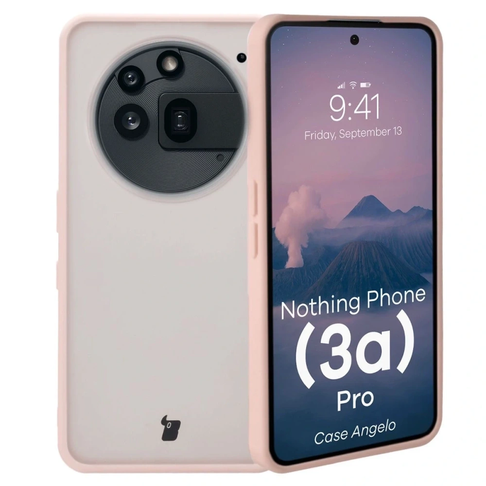 Etui Bizon Case Angelo do Nothing Phone (3a) Pro półprzezroczyste z różową ramką