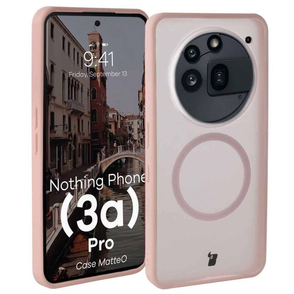 Etui z pierścieniem magnetycznym Bizon Case MatteO do Nothing Phone (3a) Pro przydymione-różowe