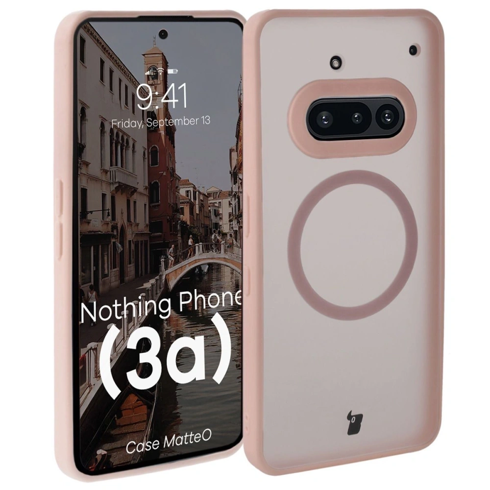 Etui z pierścieniem magnetycznym Bizon Case MatteO do Nothing Phone (3a) przydymione-różowe