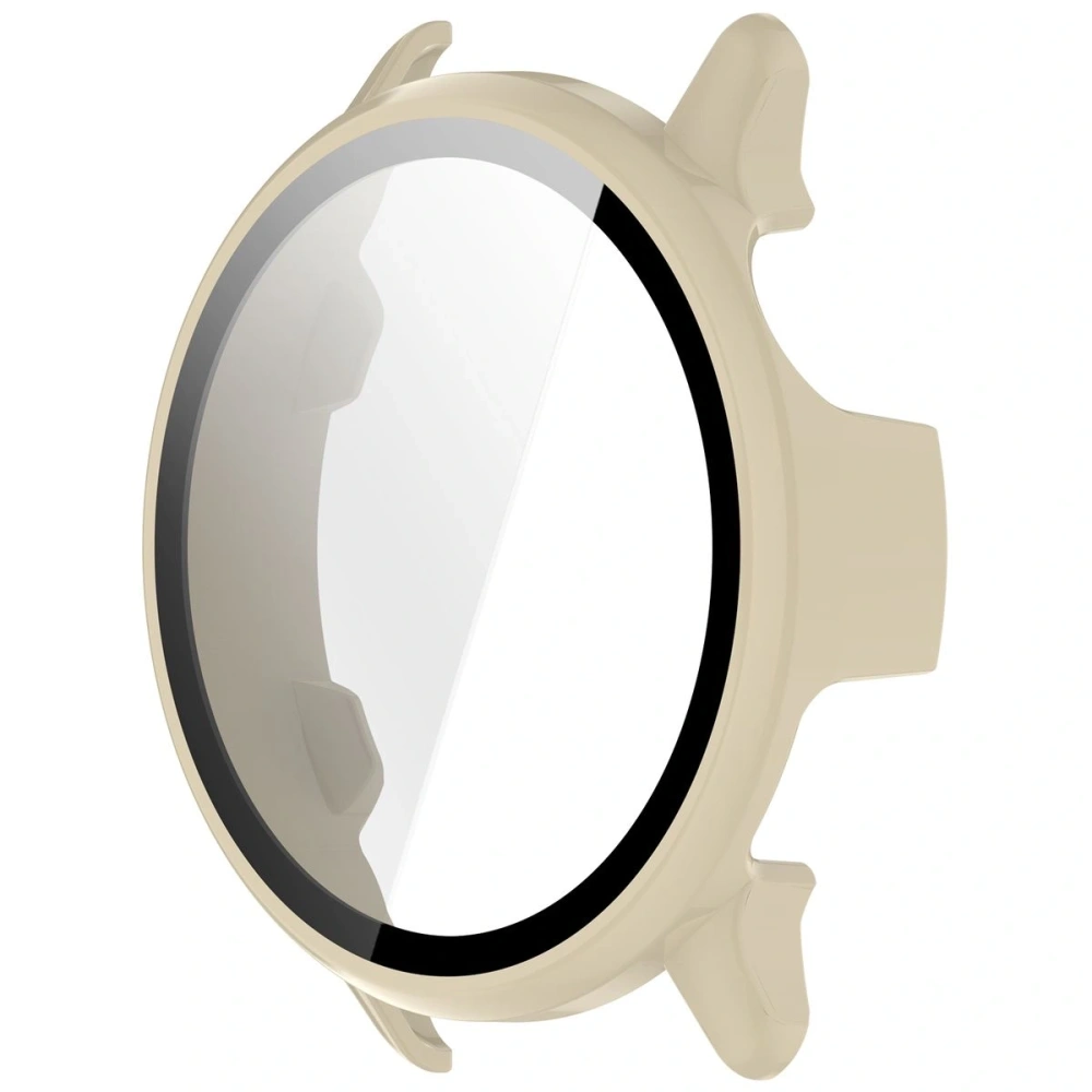 Etui ze szkłem do zegarka Bizon Case+Glass Watch do Garmin Vivoactive 6 beżowe