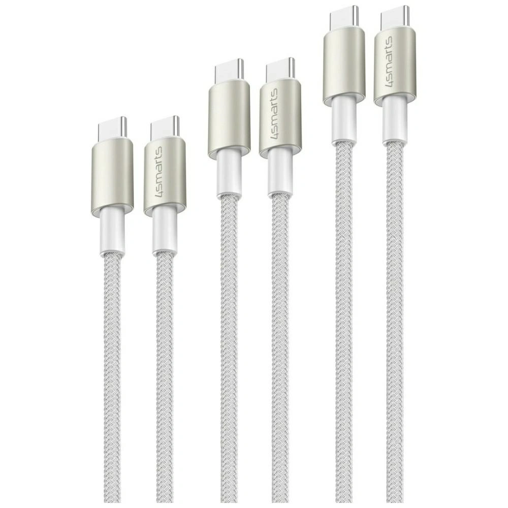 Kabel USB-C / USB-C 4smarts PremiumCord 60W biały/srebrny [3 PACK]