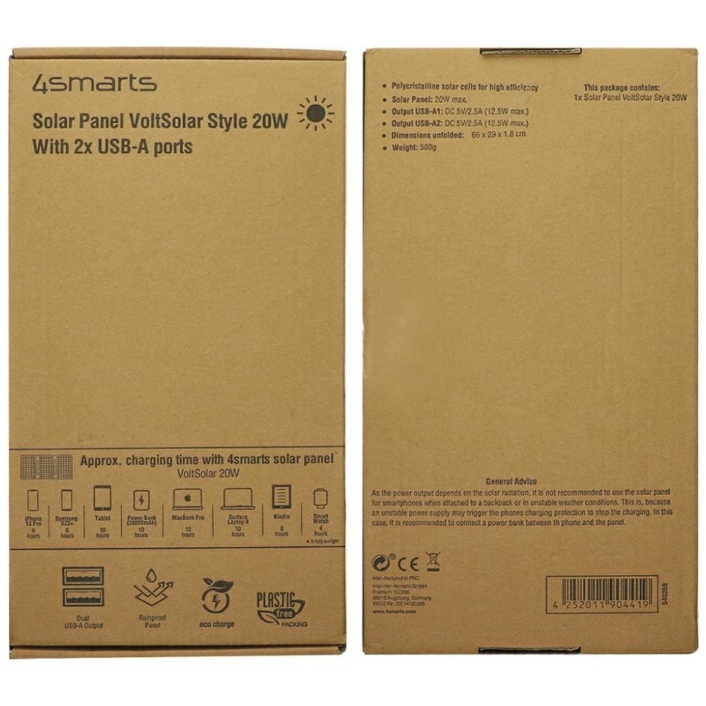 Panel słoneczny 4smarts VoltSolar 20W 2xUSB-A szary