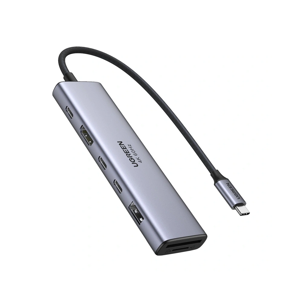 Adapter 7w1 UGREEN USB-A 3.2, 2xUSB-C 3.2, USB-C Pass-through, HDMI 4K60Hz, SD/TF