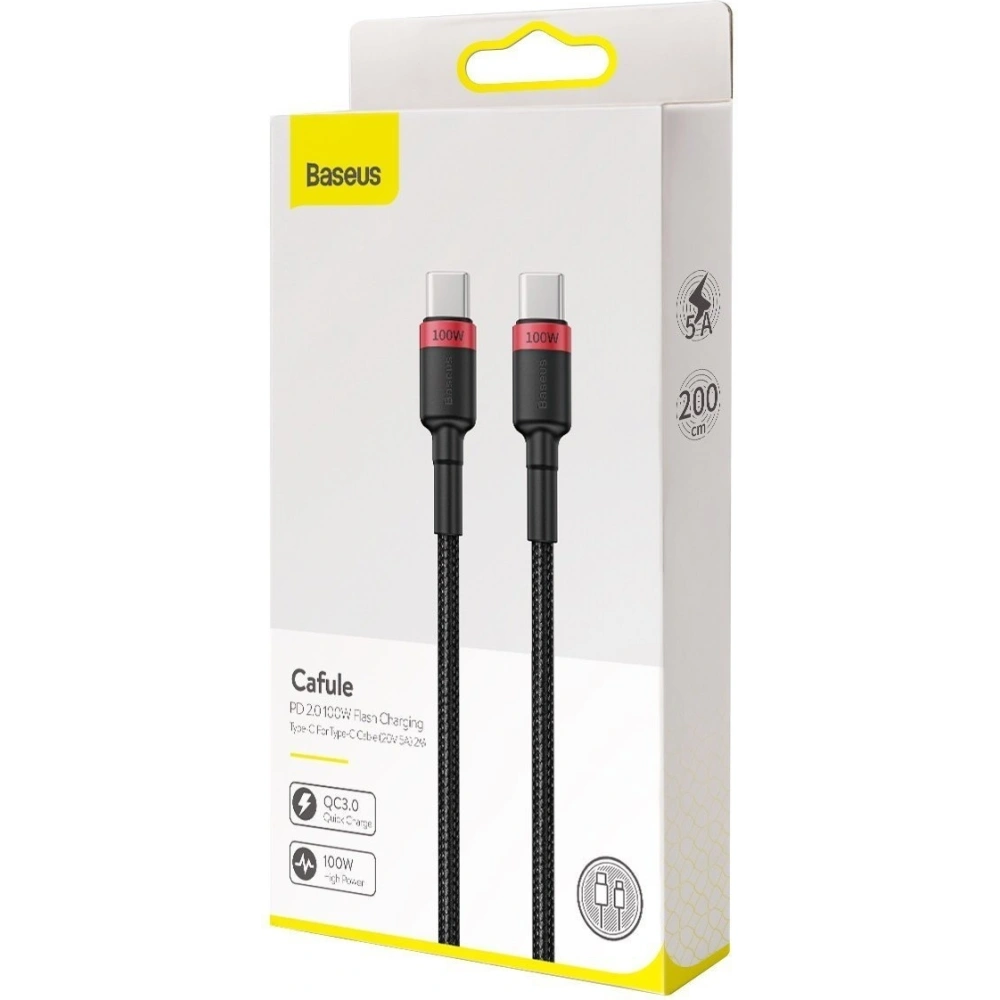 Kabel USB-C Baseus Cafule, QC 3.0, PD 2.0, 100W, 5A, 2m (czerwono-czarny)