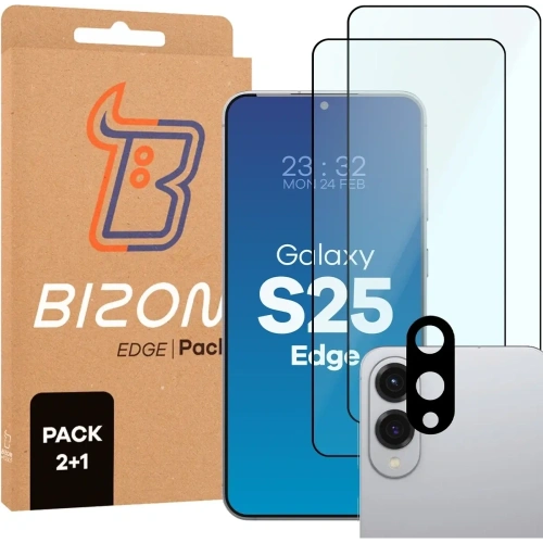 Kup 2x Szkło na ekran + szkło na aparat BIZON Edge Pack do Samsung Galaxy S25 Edge - BIZ9256 - {ean13} - Sklep Home Screen