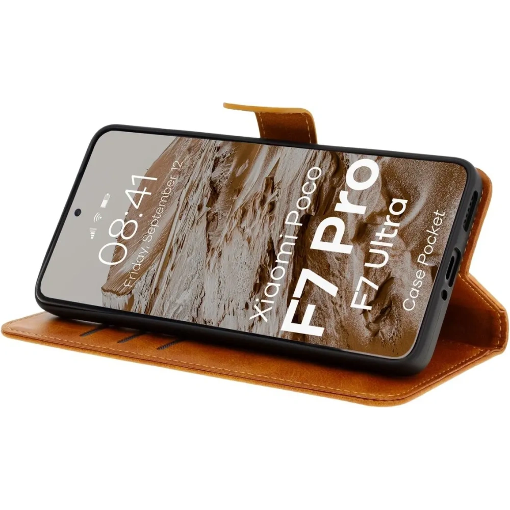 Etui z klapką Bizon Case Pocket do Xiaomi POCO F7 Pro / F7 Ultra brązowe