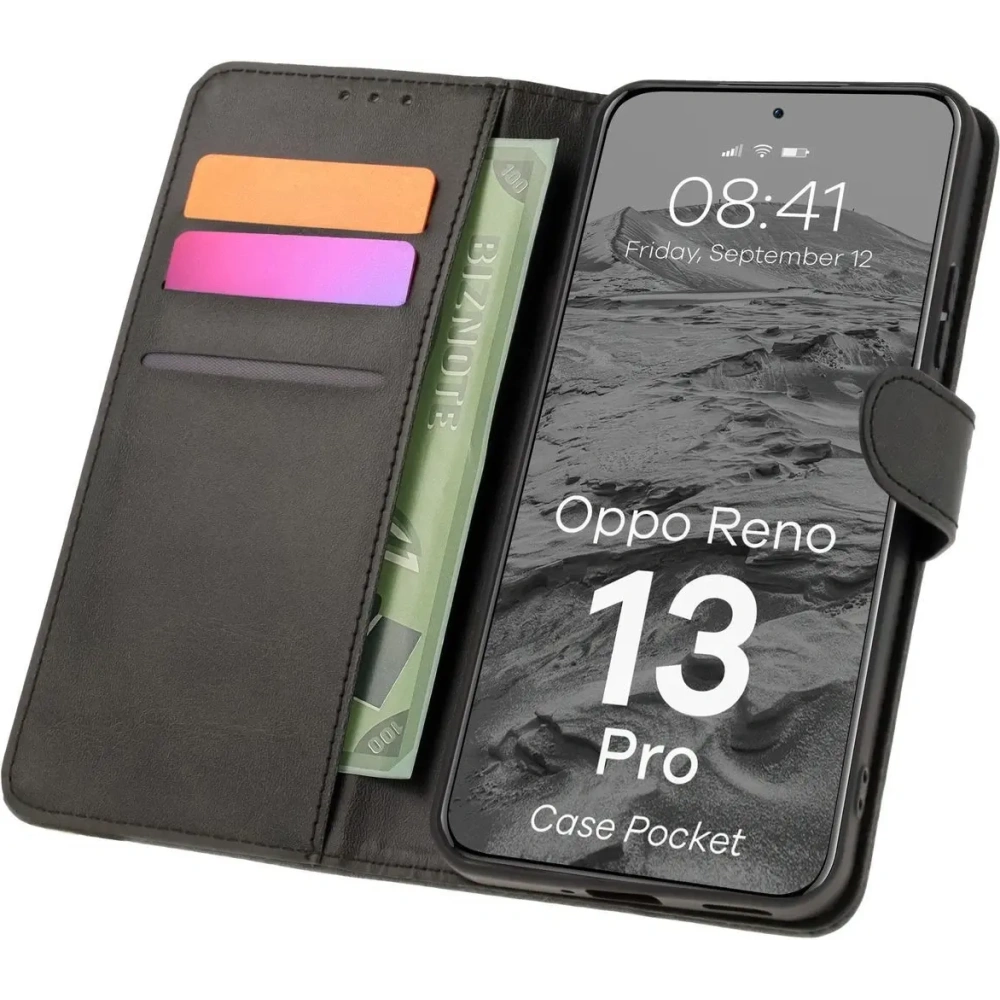 Etui z klapką Bizon Case Pocket do Oppo Reno13 Pro czarne