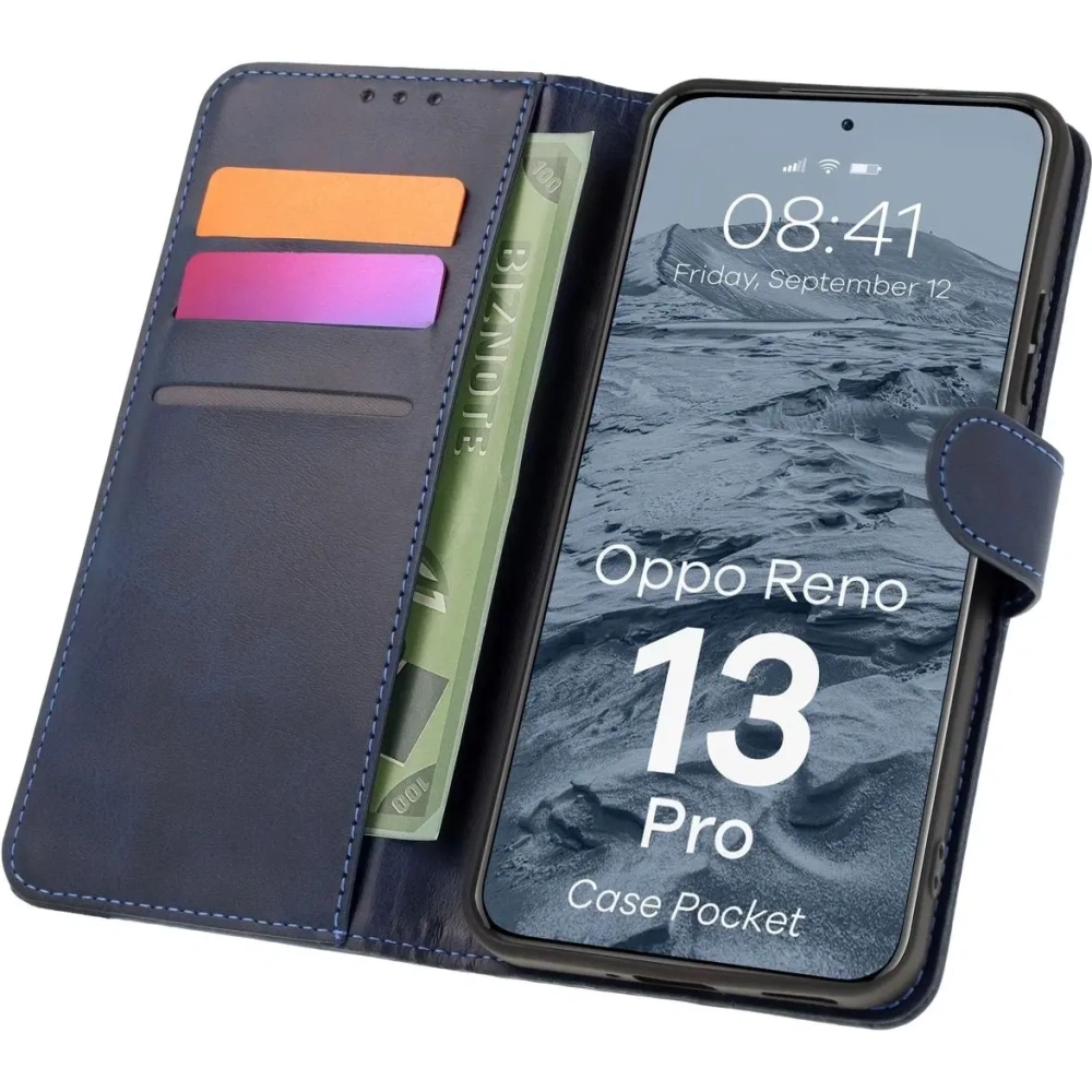 Etui z klapką Bizon Case Pocket do Oppo Reno13 Pro granatowe