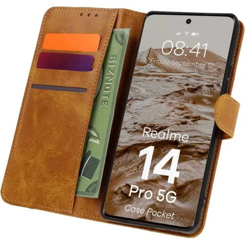 Kup Etui z klapką Bizon Case Pocket do Realme 14 Pro 5G brązowe - BIZ9291 - {ean13} - Sklep Home Screen