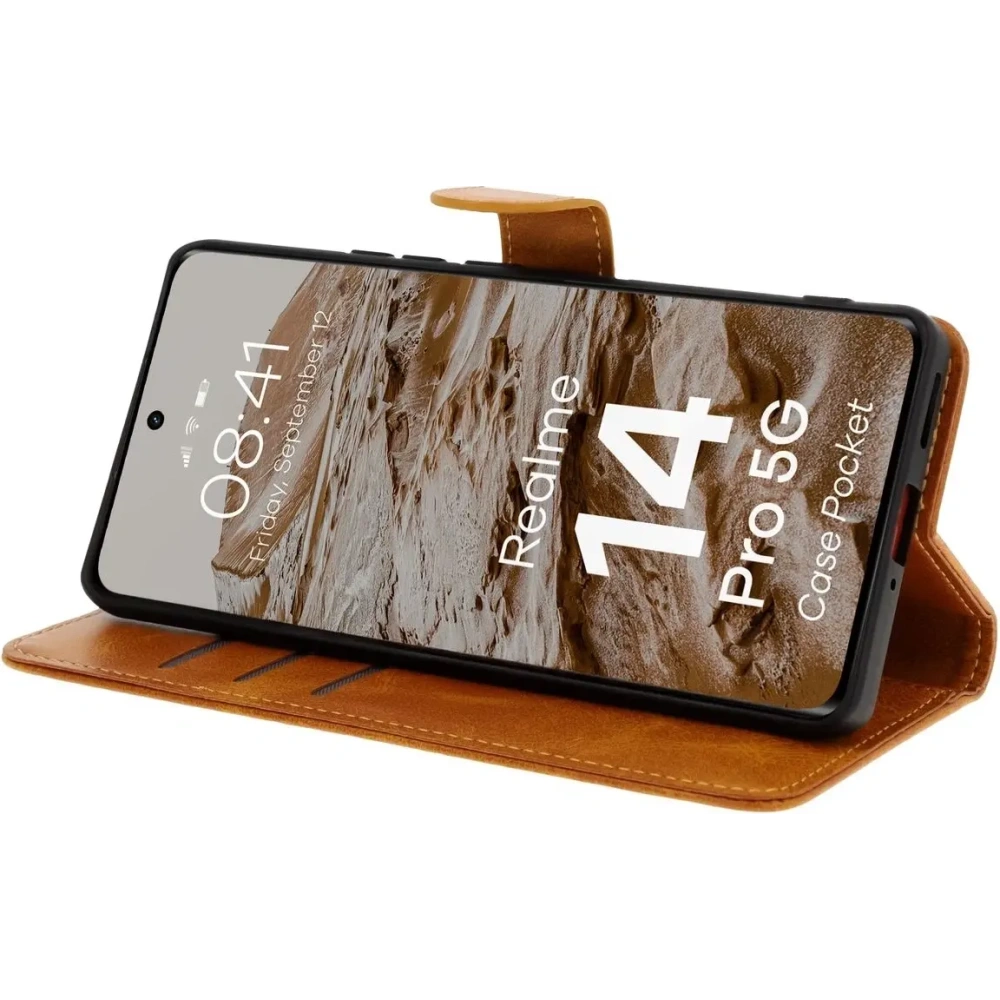 Etui z klapką Bizon Case Pocket do Realme 14 Pro 5G brązowe