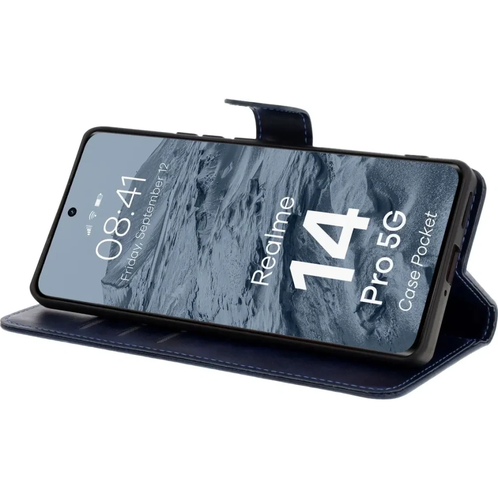 Etui z klapką Bizon Case Pocket do Realme 14 Pro 5G granatowe