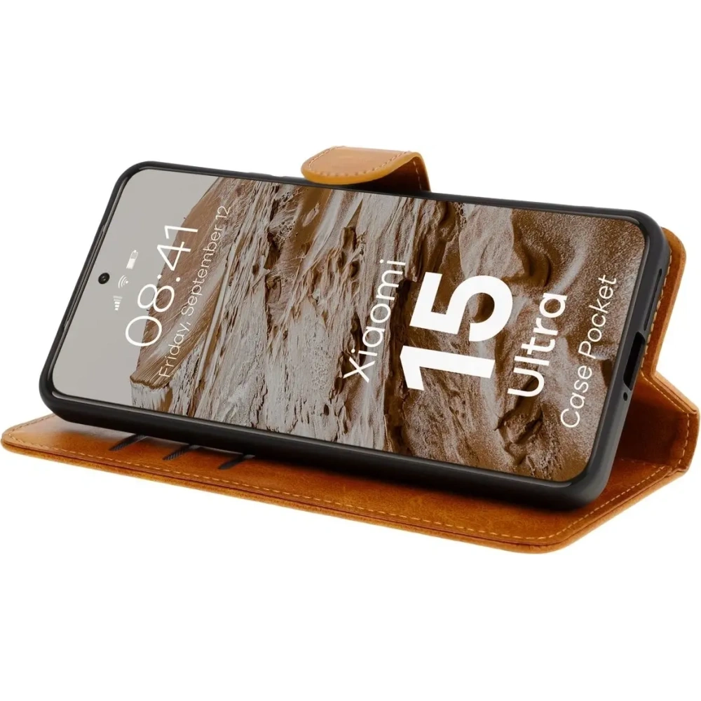 Etui z klapką Bizon Case Pocket do Xiaomi 15 Ultra brązowe