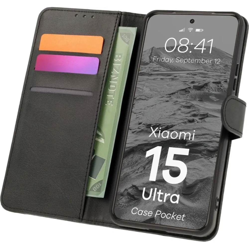Etui z klapką Bizon Case Pocket do Xiaomi 15 Ultra czarne