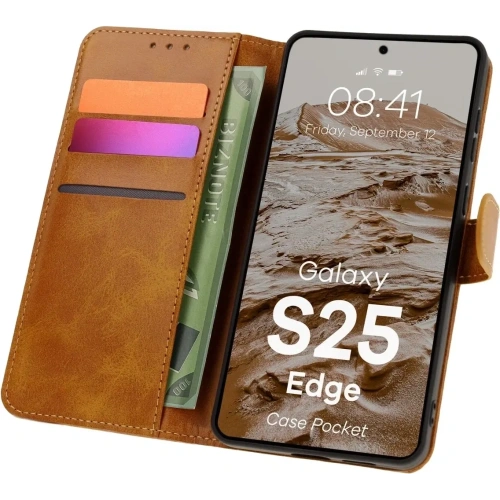 Kup Etui z klapką Bizon Case Pocket do Samsung Galaxy S25 Edge brązowe - BIZ9302 - {ean13} - Sklep Home Screen