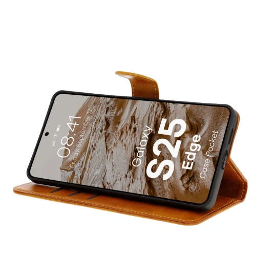 Kup Etui z klapką Bizon Case Pocket do Samsung Galaxy S25 Edge brązowe - BIZ9302 - {ean13} - Sklep Home Screen