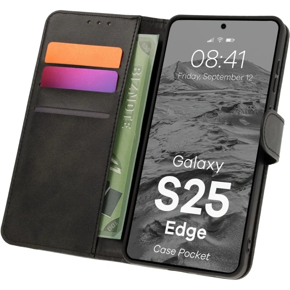 Etui z klapką Bizon Case Pocket do Samsung Galaxy S25 Edge czarne