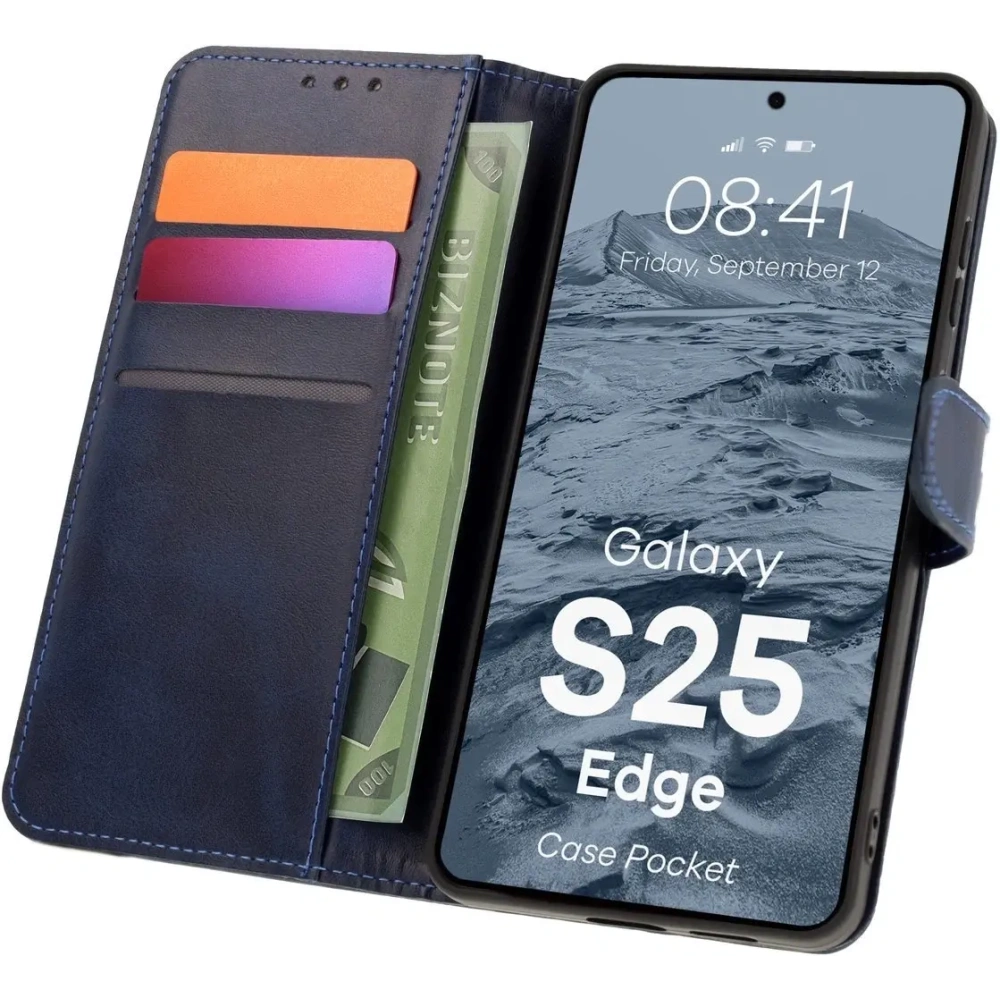 Etui z klapką Bizon Case Pocket do Samsung Galaxy S25 Edge granatowe