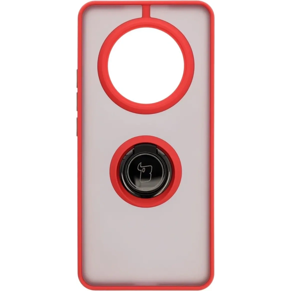 Etui z uchwytem na palec Bizon Case Hybrid Ring do Realme 14 Pro 5G przydymione z czerwoną ramką