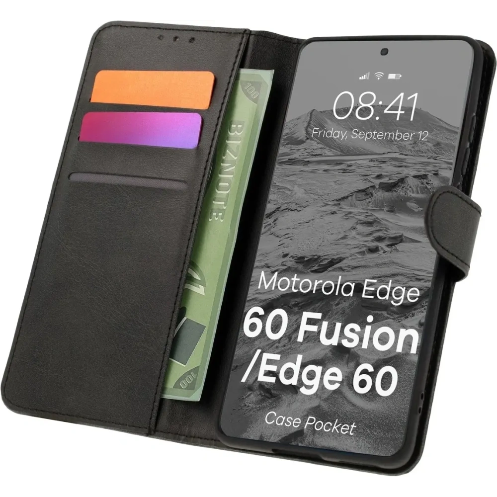 Etui z klapką Bizon Case Pocket do Motorola Edge 60 / 60 Fusion czarne