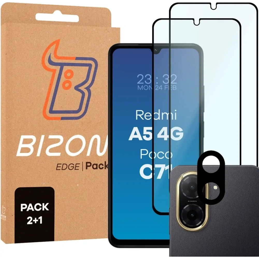 2x szkło na ekran + szkło na aparat Bizon Edge 2 Pack do Xiaomi Redmi A5 4G / POCO C71 4G
