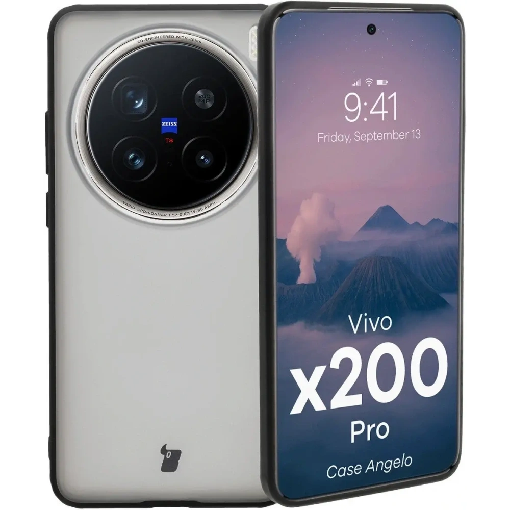 Etui Bizon Case Angelo do Vivo X200 Pro przydymione z czarną ramką