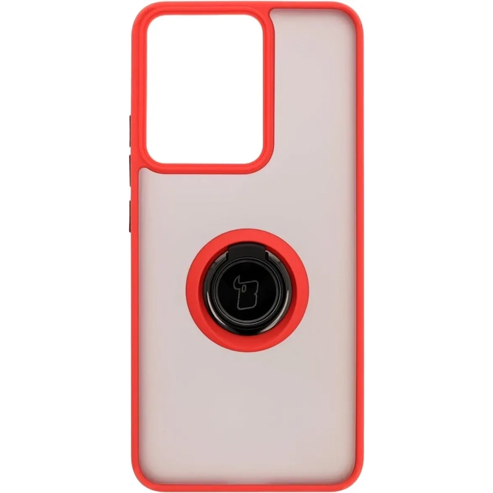 Etui z uchwytem na palec Bizon Case Hybrid Ring do Realme 14 5G / 14T 5G przydymione z czerwoną ramką