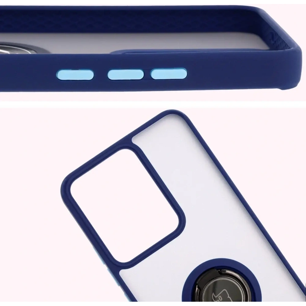Etui z uchwytem na palec Bizon Case Hybrid Ring do Realme 14 5G / 14T 5G przydymione z granatową ramką