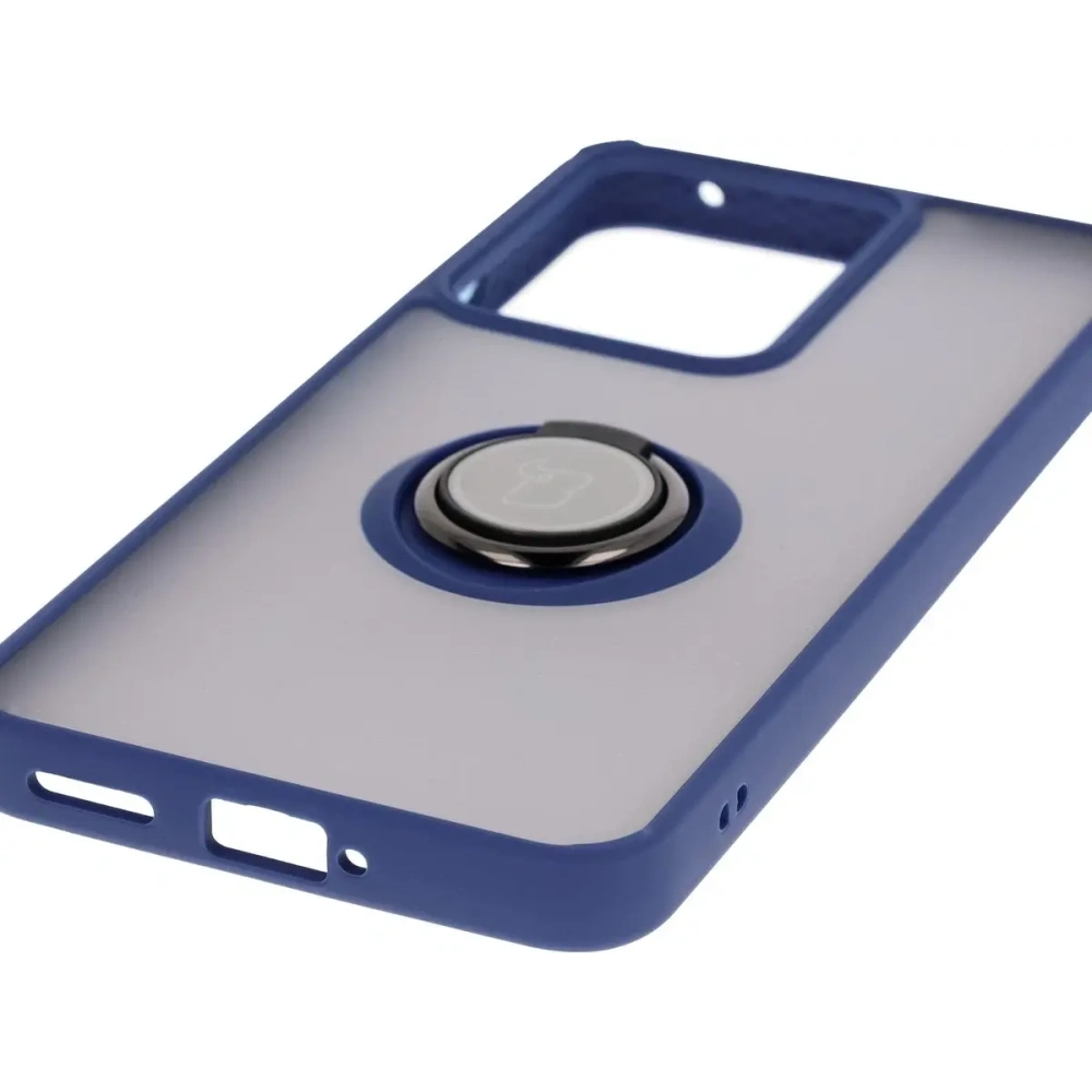 Etui z uchwytem na palec Bizon Case Hybrid Ring do Realme 14 5G / 14T 5G przydymione z granatową ramką