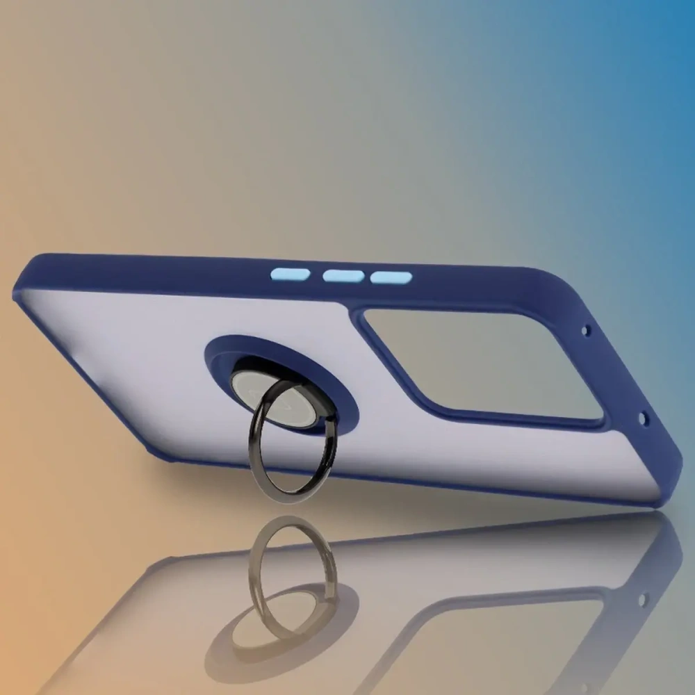 Etui z uchwytem na palec Bizon Case Hybrid Ring do Realme 14 5G / 14T 5G przydymione z granatową ramką