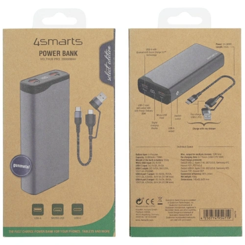 Kup 4smarts VoltHub Pro 20000mAh 22.5W QC PD Power Bank gri metalic - 4SMR94 - {ean13} - Sklep Home Screen