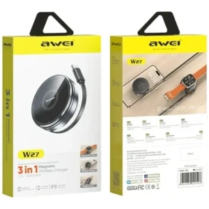 Kup AWEI W27 15W 3-in-1 Încărcător Inducție MagSafe pentru telefon, ceas cu cablu USB-C de Încărcare Rapidă negru - AWEI253 - {ean13} - Sklep Home Screen