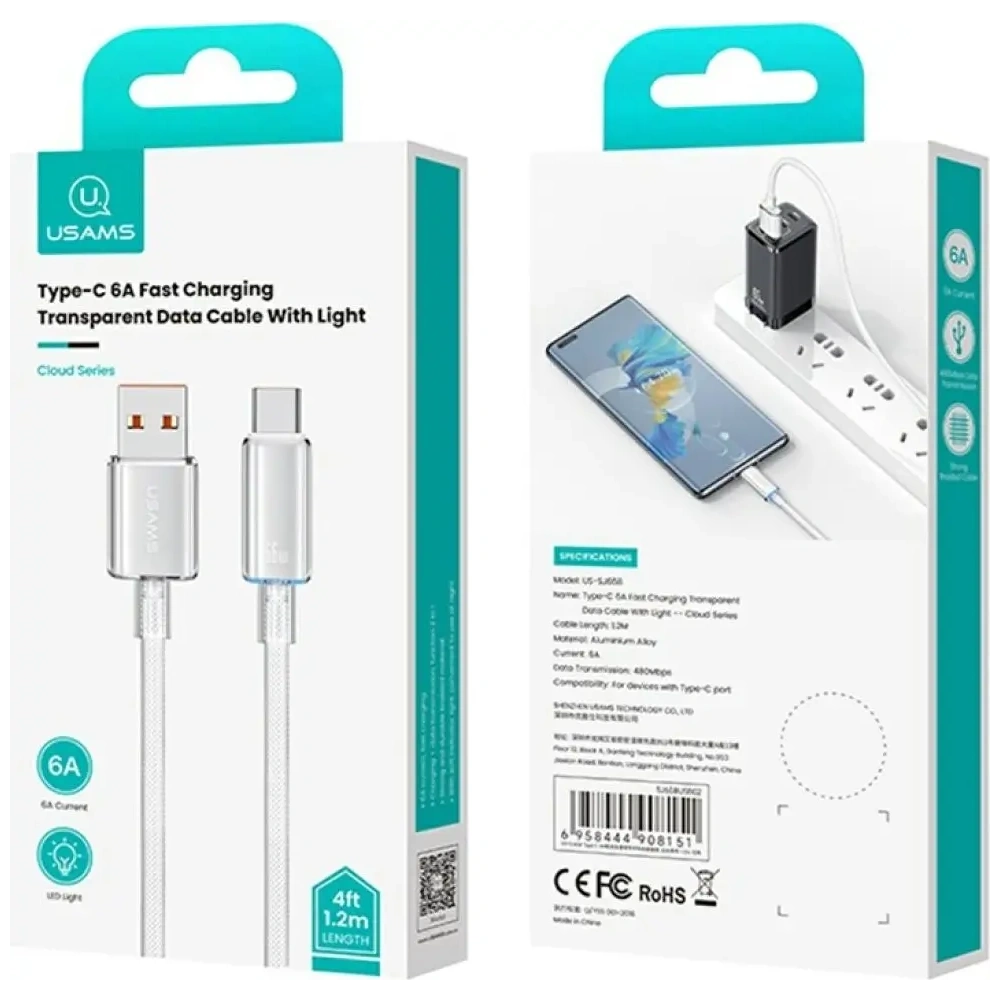 Kabel USB-A / USB-C USAMS Cloud Series US-SJ658 6A 12m niebieski