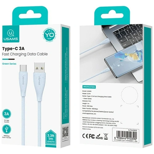 Kup Cablu USAMS Green Series SJ714 USB-A / USB-C 18W 3A 1m alb - USA1264 - {ean13} - Sklep Home Screen