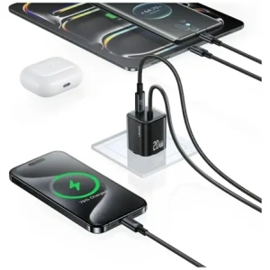 Buy USAMS JC Series CC261 20W GaN Mini Fast Charger 2xUSB-C white - USA1270 - {ean13} - Home Screen Store Europe