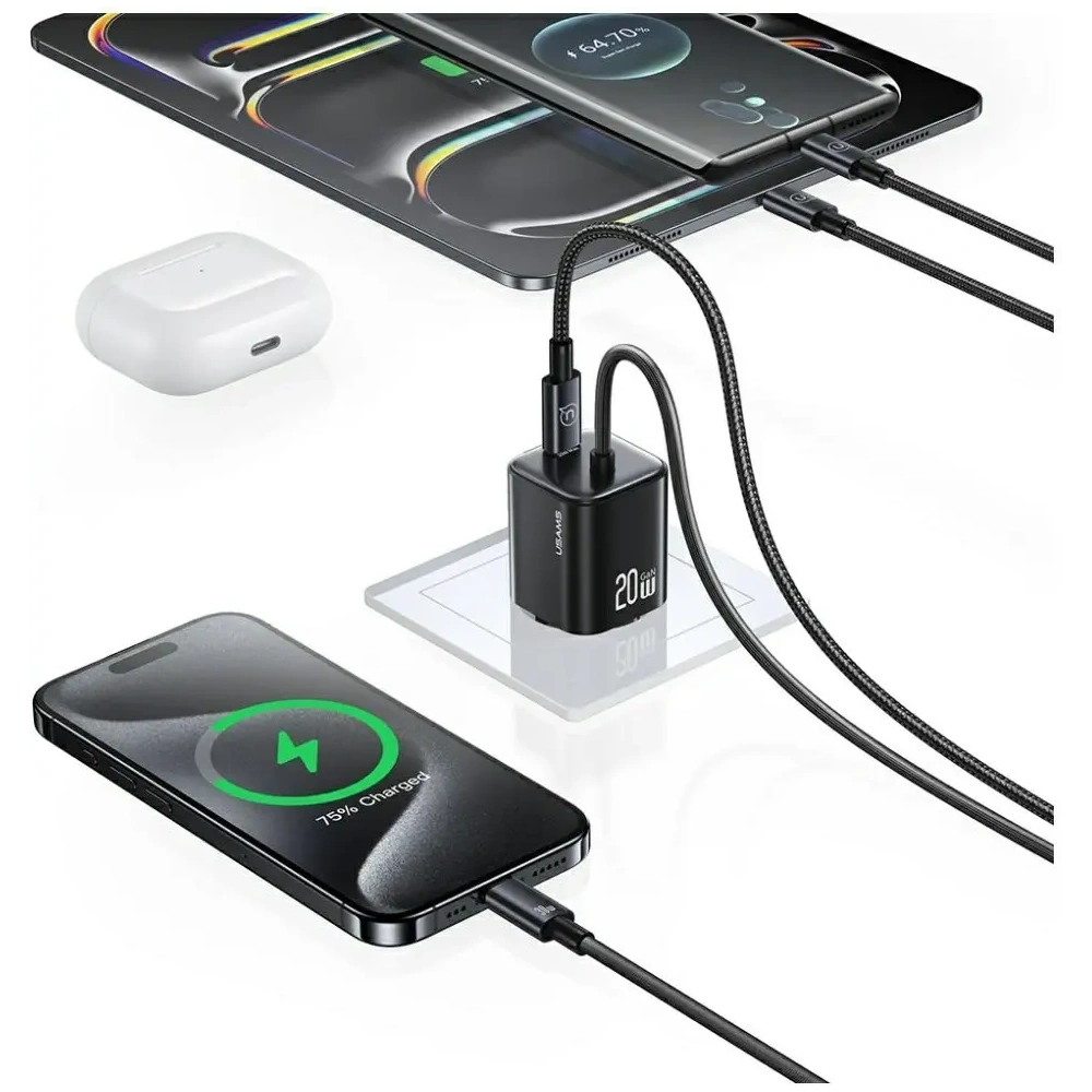 Ładowarka sieciowa USAMS JC Series CC261 20W GaN Mini Fast Charger 2xUSB-C biały