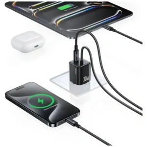 Buy USAMS JC Series CC264 30W GaN Mini Fast Charge 2xUSB-C White Wall Charger - USA1272 - {ean13} - Home Screen Store Europe